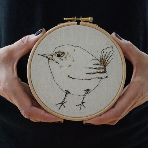 Gemma Rappensberger Embroidered illustration of a Jenny wren bird