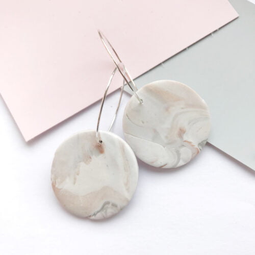 Polymer Clay Marbled Silver Hoops MBR