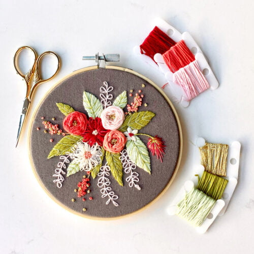 Floral embroidery hoop wall hanging