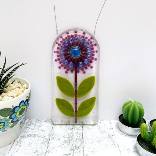 Purple fused glass handmade suncatcher hanging