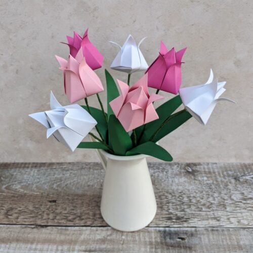Origami Blooms - Mixed colour paper tulips in vase