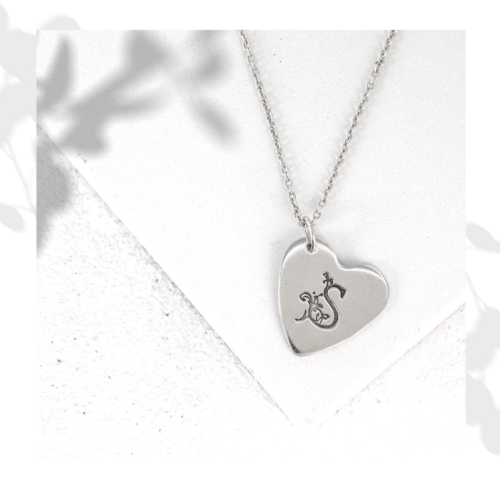 Silver Heart Necklace with Initial Monogram
