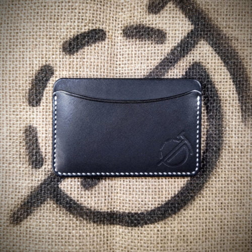 Tinker card holder in black with white stitching