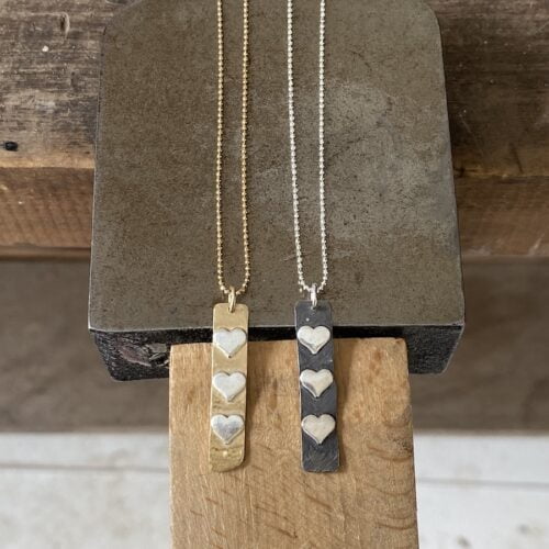 Gold and Oxidised Bar Hearts necklace Design Vaults