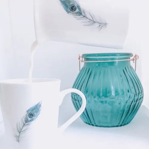 Peacock Feather jug and mug