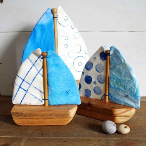 Rachel Fearnley Textile Designs three blue wooden boats