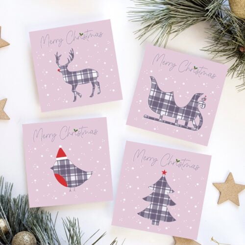 Pretty Pink Tartan Christmas Card Pack