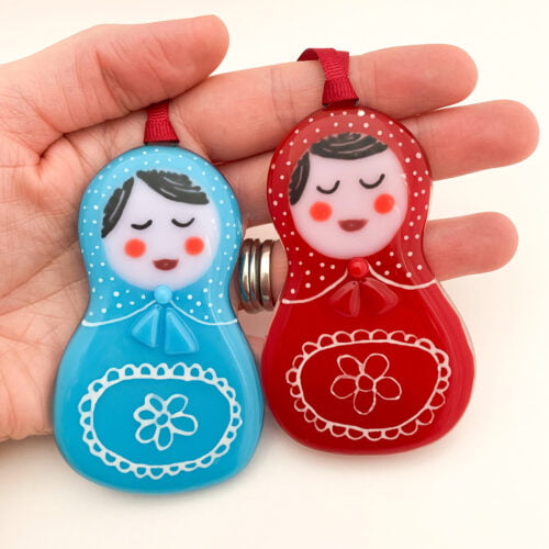 Fused glass Russian Doll decorations