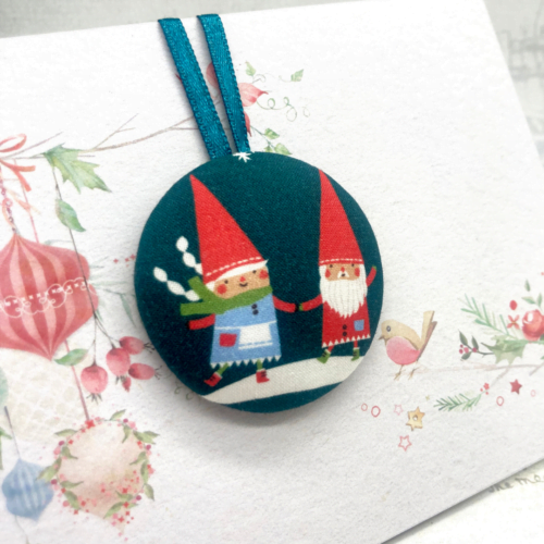 Cute Gnomes large fabric button ornament by Bowerbird Jewellery