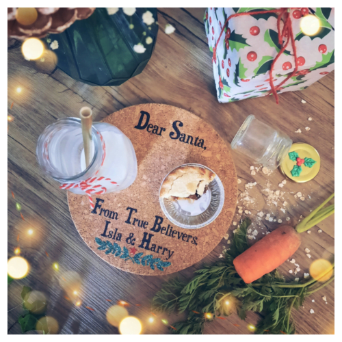 Personalised Christmas Eve Cork Plate, 3 piece gift set