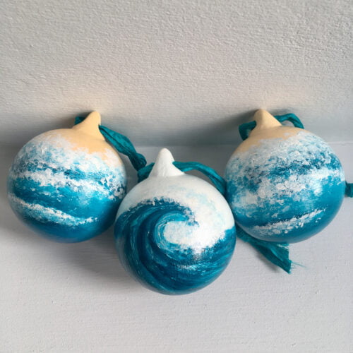 Set of 3 Hand Painted Ocean and Surf Baubles