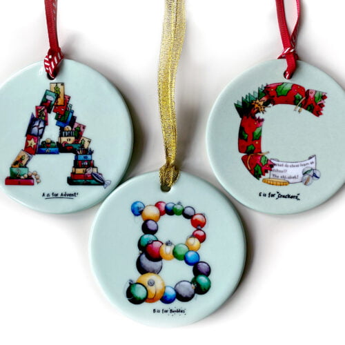 Round hand-printed ceramic alphabet Christmas tree decorations