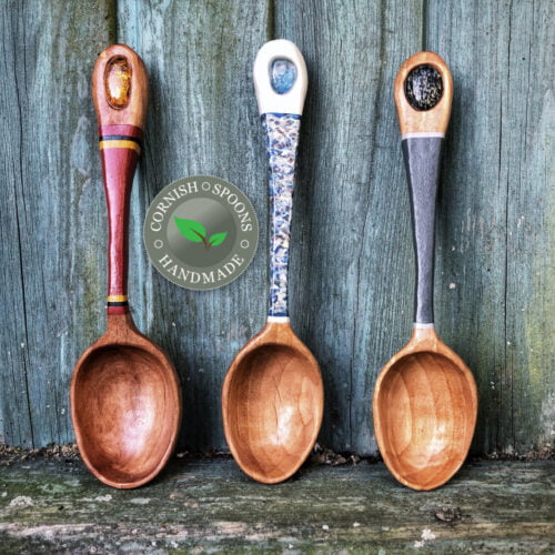 A trio of hand carved alder spoons