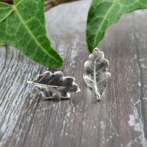 Silver oak leaf stud earrings