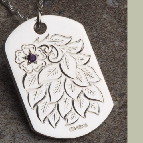 Sterling Silver Necklace with Hand Engraved Flower Design