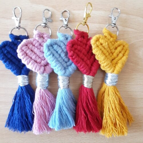 Macrame Heart Fringe Keychains Multiple Colours with gold and silver finish,lobster clasps, handmade keyrings, bag charms