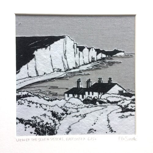 Flo Snook 'Seven Sisters View' 20x20cm mounted textile piece