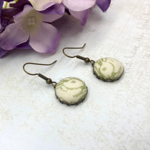 Morris Rabbits pale green ant bronze earrings by Bowerbird Jewellery