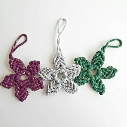 Macrame Snowflake/ Flower Christmas Tree Toppers, Christmas Decorations, Purple, Silver and Golden Green Hanging Decorations