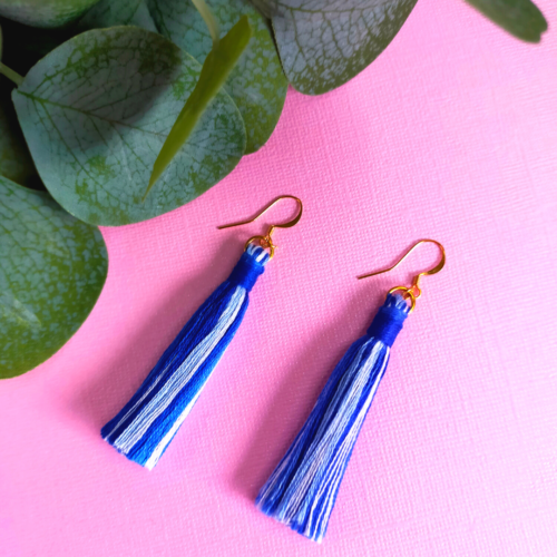 CREATED BY LAU Cora Blue Ombre Cotton Tassel Earrings Gold Plated
