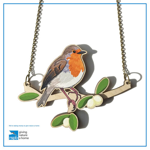 Loadofolbobbins, Wooden Robin and Mistletoe Necklace