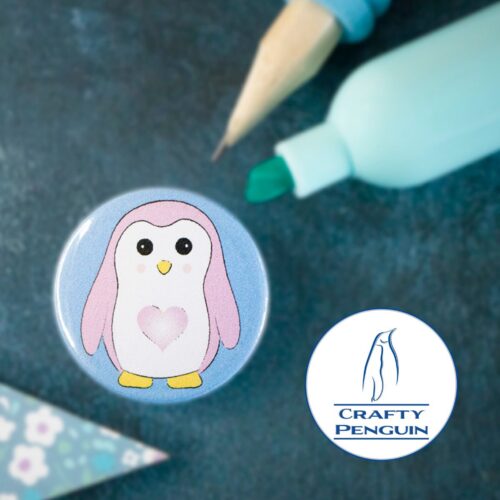 Self care love pin badge with penguin