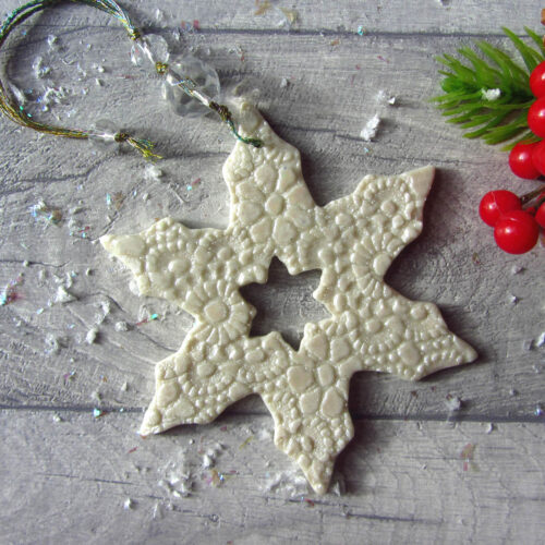 Image of a porcelain snowflake christmas tree hanging decoration