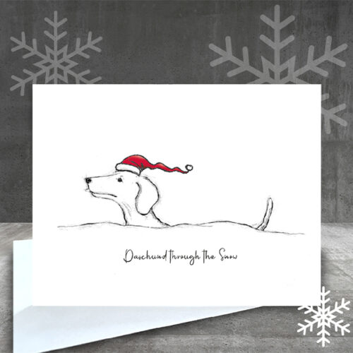 Dachshund in Santa hat Christmas card