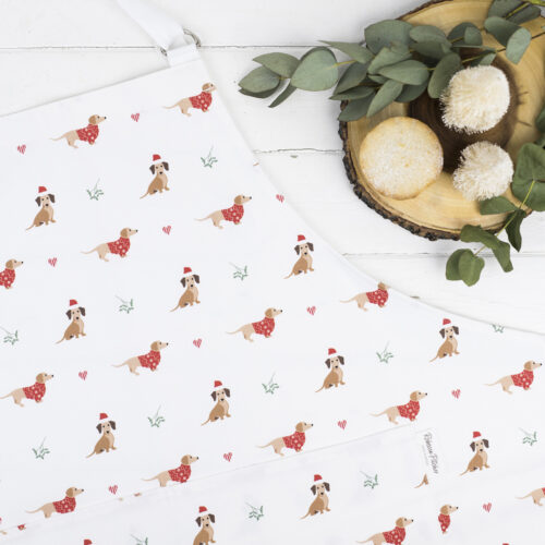 Cotton Apron featuring Dachsunds in Christmas Jumpers by Rebecca Pitcher
