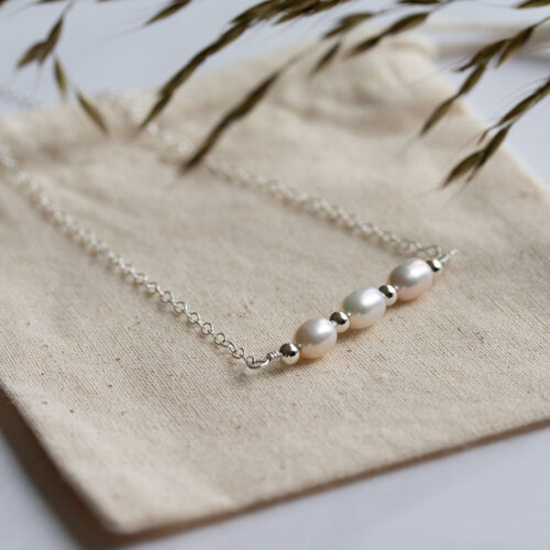 Beryl & Silver: Freshwater pearl dashes and dots necklace in sterling silver