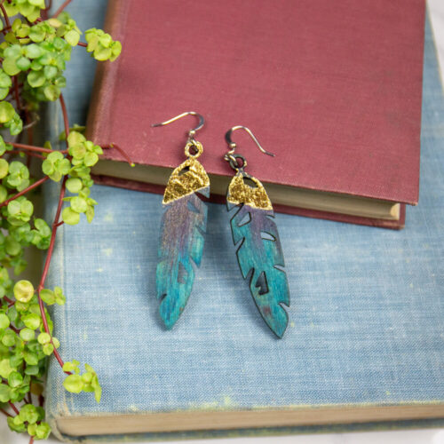 Peach Plot laser cut feather earrings