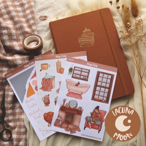 Bundle of journaling goodies, A luxury fabric covered hard back journal, 3 cosy sticker sheets and a autumnal washi tape